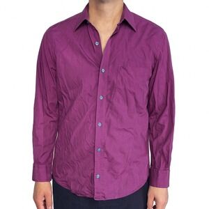 Geoffrey‎ Beene Dress Shirt Peached Cotton Button Down Long Sleeve red L